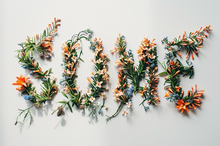 Foto voorjaarswoord in verschillende bloemen