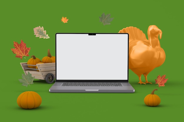 Voorkant laptop op achtergrond met Thanksgiving-thema