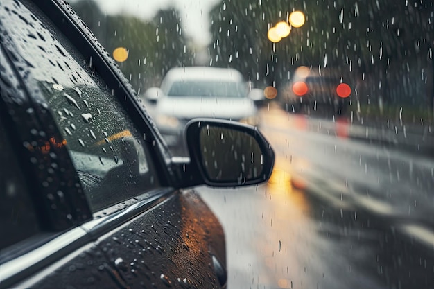 Voorkomen van ongevallen met auto's op regenachtige wegen tijdens stormen