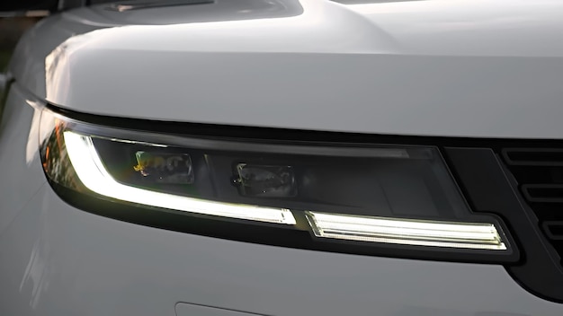 Foto voorlicht van een nieuw wit suv-auto geleid licht