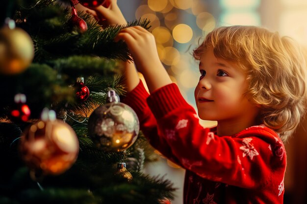 Voorschoolse kleuter kleedt zich aan als kerstboom Close-up