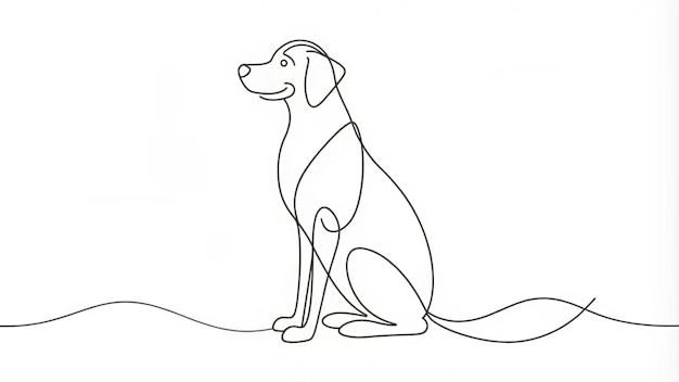 Voortdurende lijntekening van een zittende hond