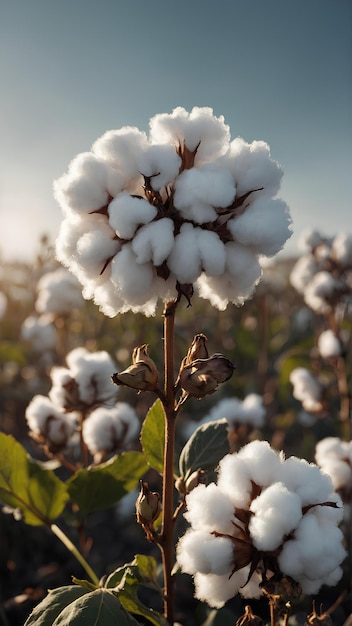 voorzijde close up een katoenplant wordt getoond op een zuivere witte achtergrond Volledige katoen met losse