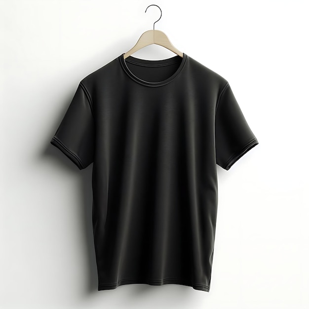 Voorzijde lege zwarte t-shirt met hanger sjabloon Shirt mockup concept met gewone kleding AI gegenereerd