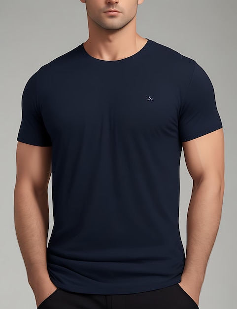 Voorzijde van een Blank Navy Blue T-Shirt Model mockup