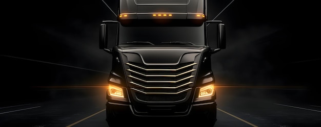 Voorzijde van een vrachtwagen op een zwarte achtergrond Aggressieve donkere toon