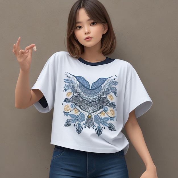 Voorzijde van t-shirt met vogelbeeldpatroon