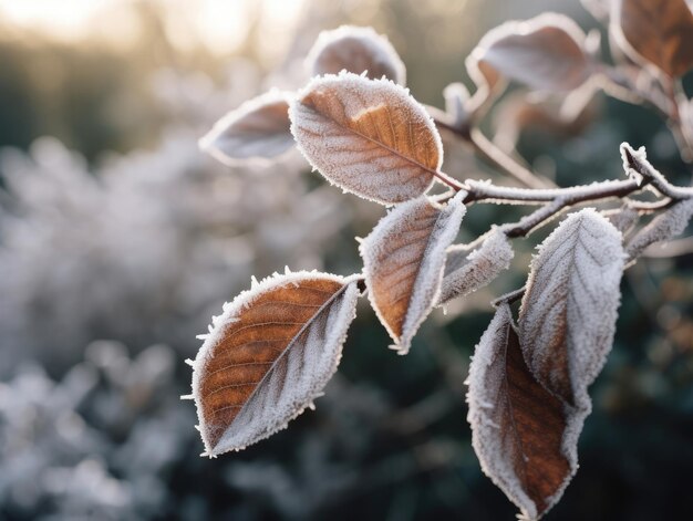 vorst op een plant waar de zon doorheen schijnt