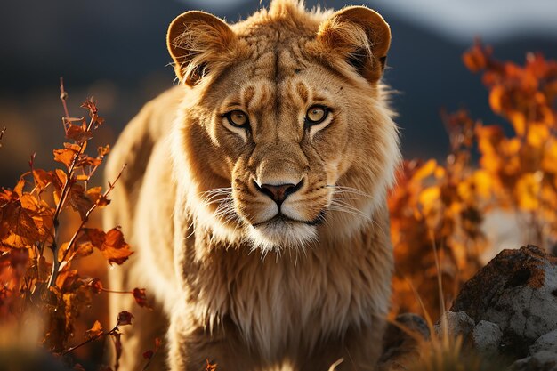 Vorstelijke en majestueuze leeuwinvertoning