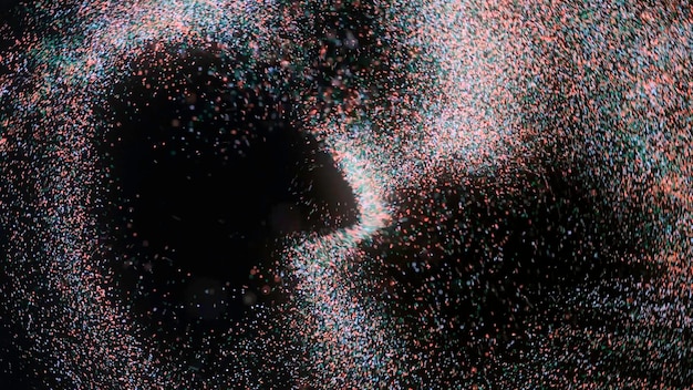 Foto vortex van veelkleurige deeltjes animatie werveling van veel gekleurde deeltjes bewegen alsof in mixer