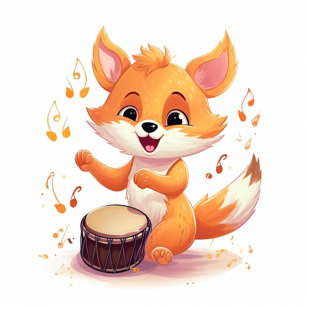 Vos speelt muziek schattig dier speelt trommel