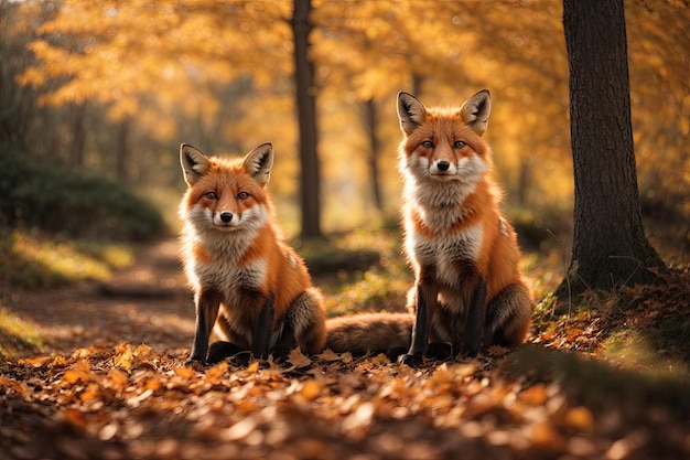 vos zit op een natuurpad in het herfstseizoen scherp helder ai generatief