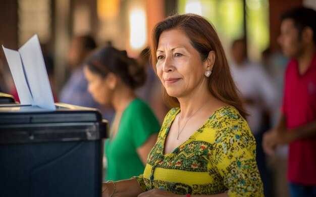 Photo votante mexicana en una casilla electoral votando por el proximo presidente de mexico