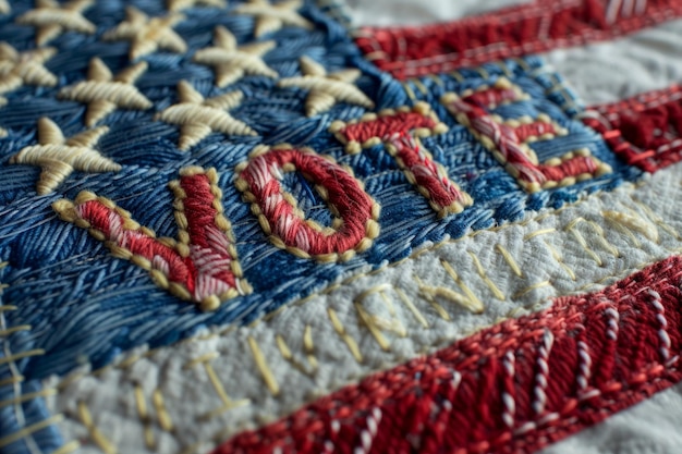 Vote word stitched into an american stars ans stripes flag usa presidential election