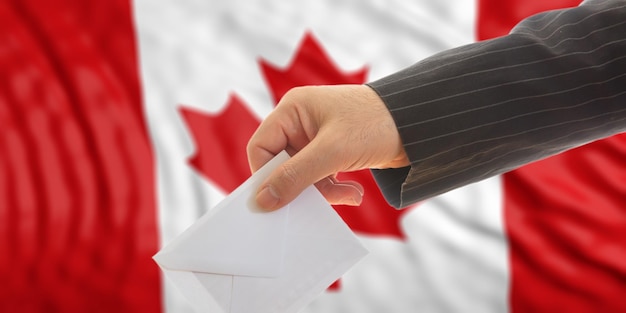 Voter on Canada flag background 3d illustration