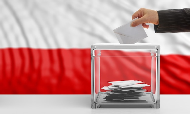 Voter on a Poland flag background 3d illustration