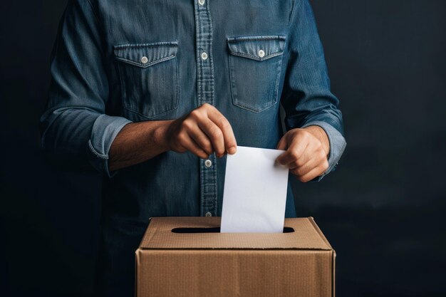 Voter putting ballot Into voting box