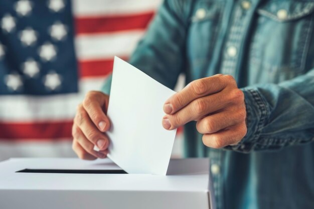 Foto elettore che mette la scheda elettorale nell'urna elettorale