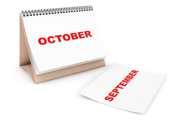 Vouwkalender met de maandpagina van oktober op een witte achtergrond