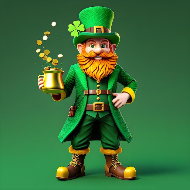 Voxel leprechaun 3d clipart full height on white background st Patricks day Minecraft style