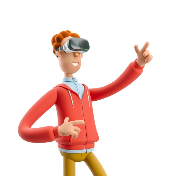 가상 현실 안경으로 VR 개념 Nerd Larry 3D 일러스트레이션