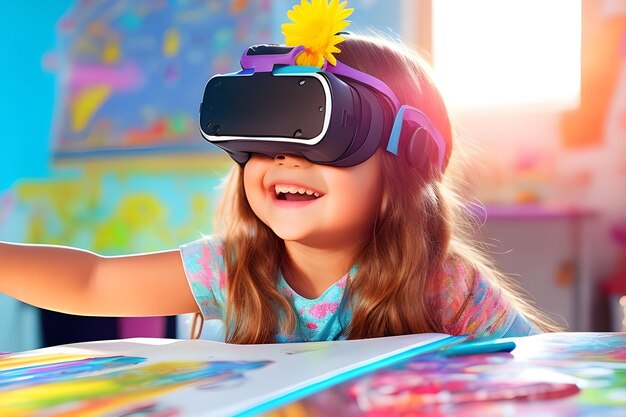 Vr experience in classroom joyful learning atmosphere