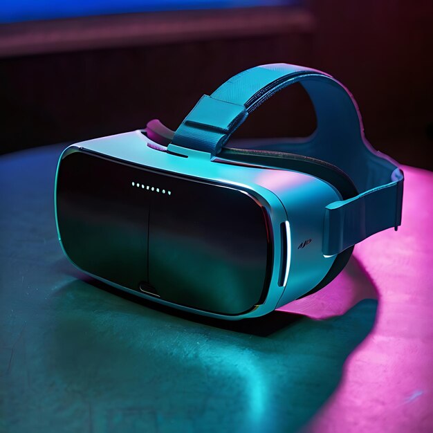 VRメガネ 仮想現実ヘッドセットがAIで作成されたテーブルの上に座っています