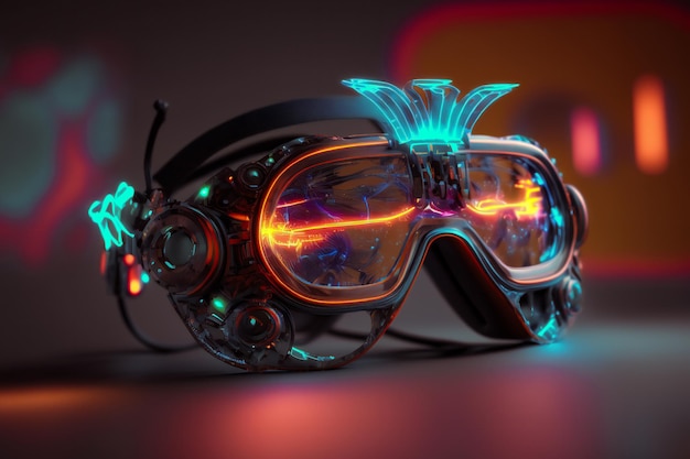 VR glasses neon glow on dark background