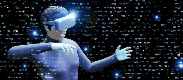 VR Glasses vr headset Binary Code Computer Code Metaverse Computer Virus 3D Illustrations