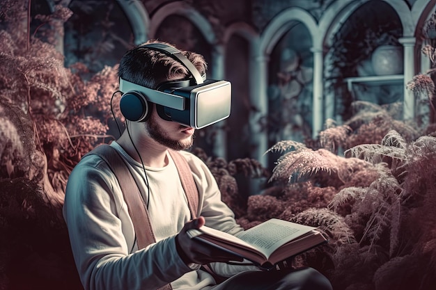 Концепция технологии очков VR с носимыми очками Виртуальная реальность, футуристический иммерсивный опыт, сгенерированный ИИ