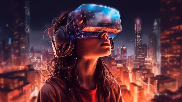 Vr headset double exposure metaverse futuristic virtual world state of consciousness Generative AI