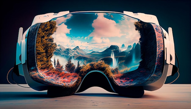 VR headset double exposure metaverse futuristic virtual world state of consciousness technology Generative AI