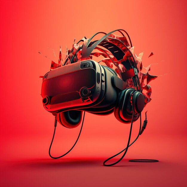 Vr headset with attached bone like structure on orange created using generative ai technology