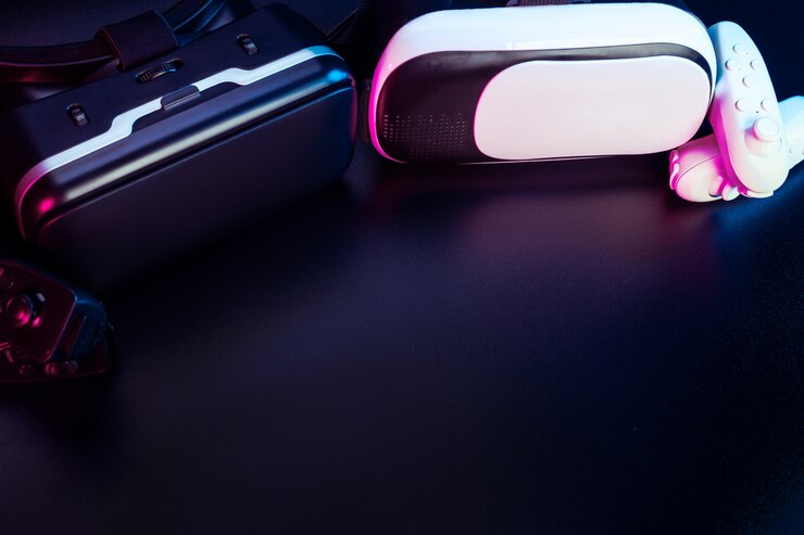 Photo vr. virtual reality equipment on the table.