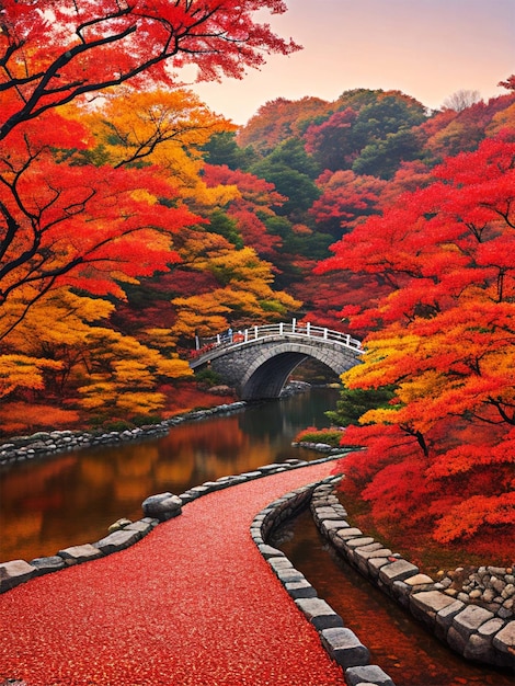Vraag Beschrijf de betoverende schoonheid van de herfst in Zuid-Korea met zijn levendige bladeren.