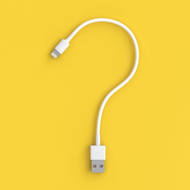 Vraagteken USB-kabel op geel