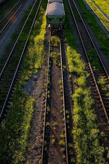 Vracht spoorvervoer industrie Spoorwegemplacement van bovenaanzicht