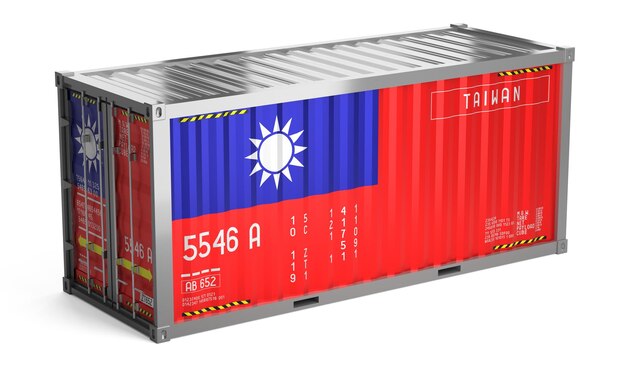 Vrachtcontainer met de nationale vlag van Taiwan op witte achtergrond 3D-illustratie