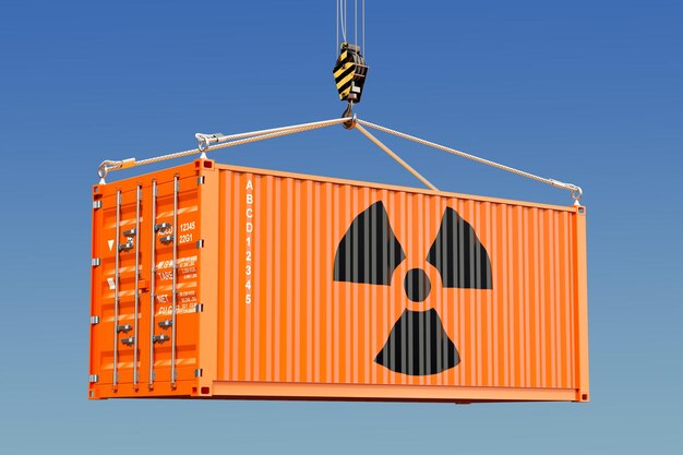 Vrachtcontainer met radioactief afvalconcept 3D-rendering