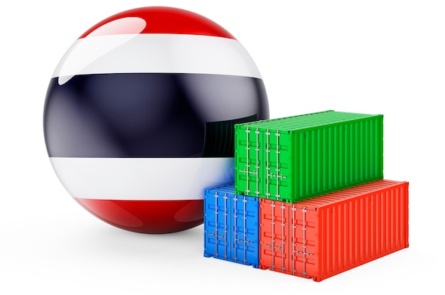 Vrachtcontainers met Thaise vlag Vrachtvervoer in Thailand 3D-rendering