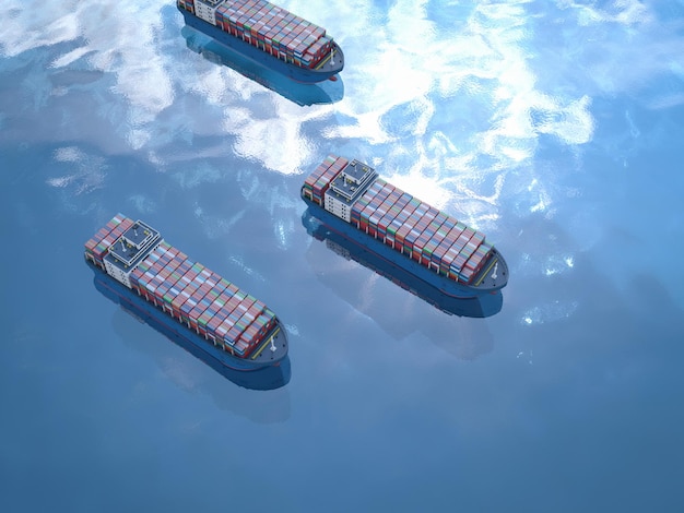 Vrachtschepen of schepen met containers in de oceaan