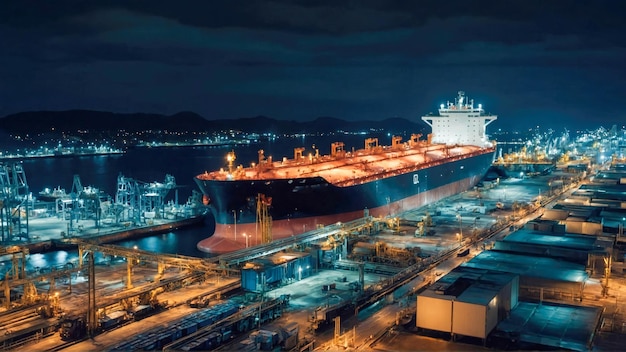 Vrachtschip in de haven's nachts