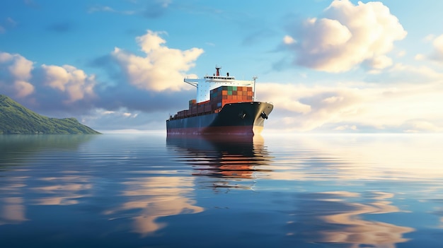 vrachtschip of containerschip op zee
