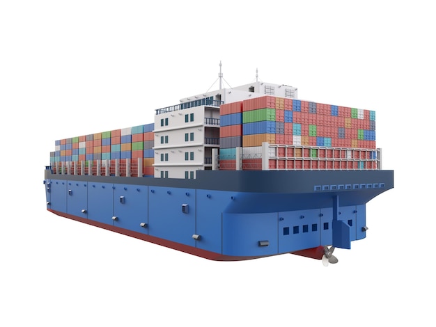 Vrachtschip of vaartuig met containers op wit wordt geïsoleerd