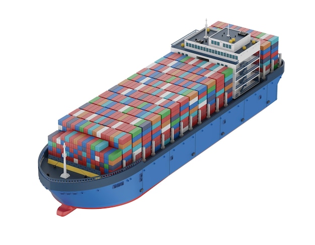 Vrachtschip of vaartuig met containers op wit wordt geïsoleerd