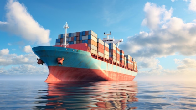 Vrachtschip vervoert industriële containers over zee Bedrijfsverzending transportconcept Ai generatieve illustratie