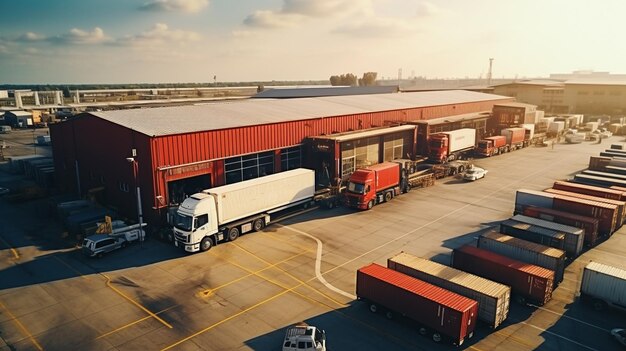 Vrachtwagen bij het magazijngebouw