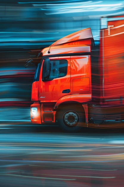 Vrachtwagen die goederen aflevert bewegingsblur Generatieve AI