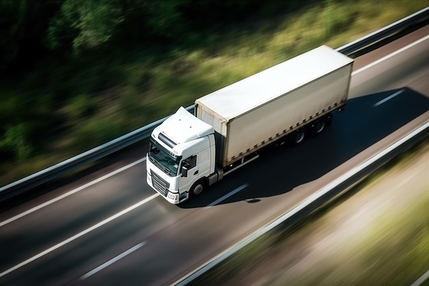 Foto vrachtwagen met container op snelweg vrachtvervoer generatieve ai