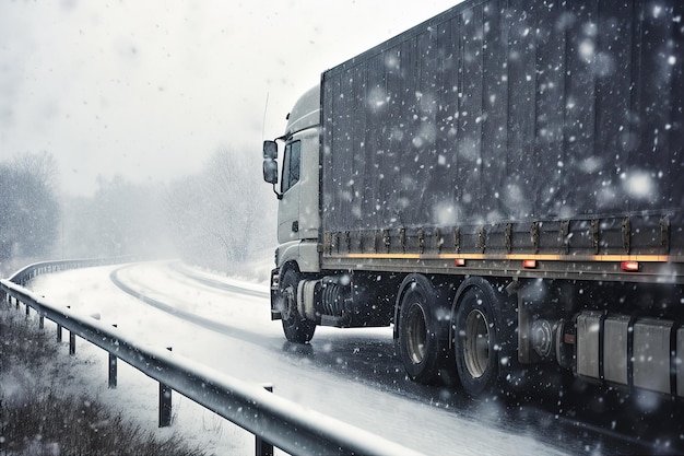 Vrachtwagen met container op snelweg vrachtvervoer generatieve ai